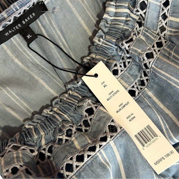 WALTER BAKER Milan Jumpsuit sz XL Blue w/White Stripe Crop Wide Leg W2664 - Picture 7 of 8